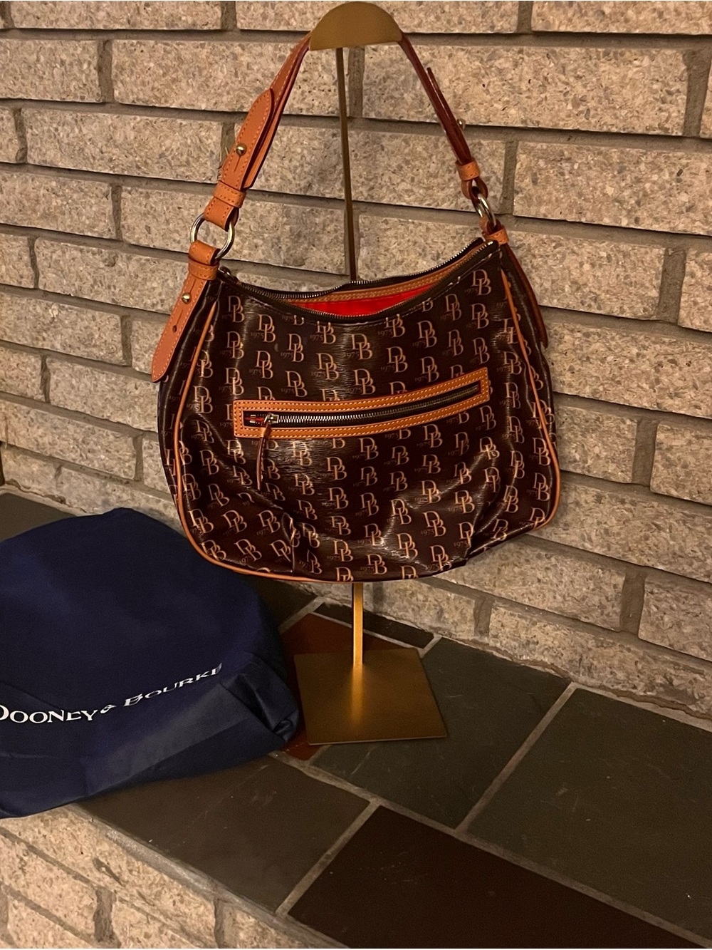 Dooney & Bourke Brown Signature Shoulder Bag with Tan Trim